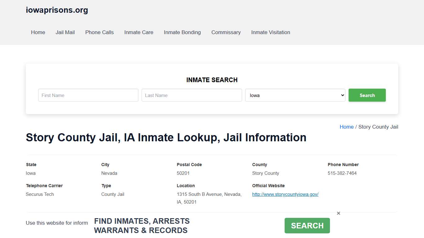 Story County Jail, IA - Offender Locator, Contacts, Inmate Info