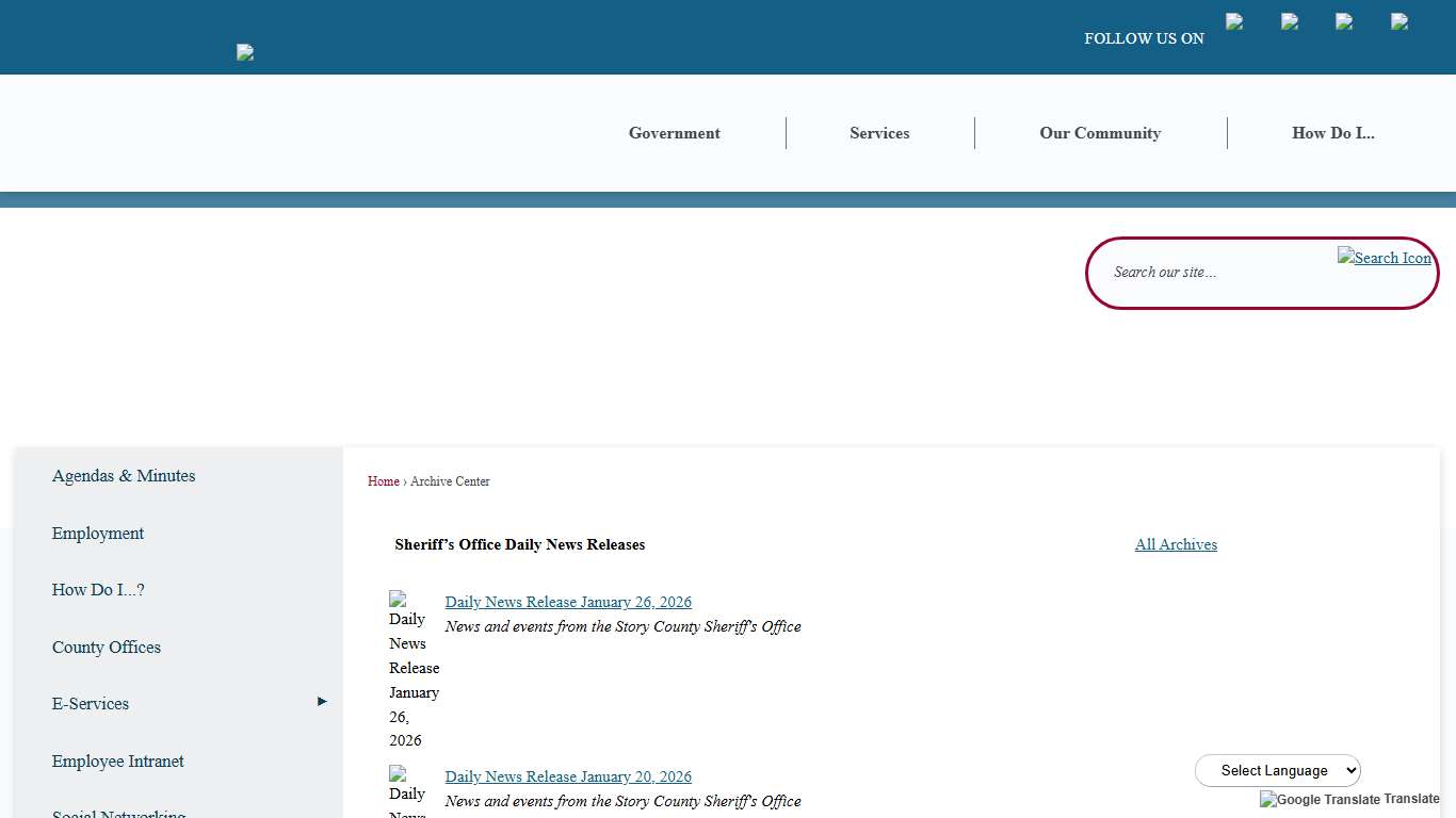 Archive Center • Sheriff’s Office Daily News Releases